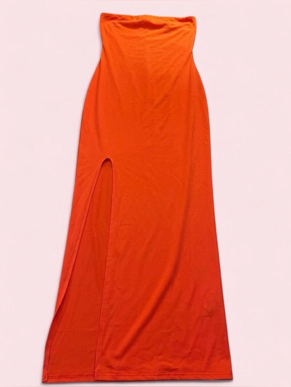 Orange Strapless Bandeau Maxi Dress with Side Slit